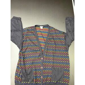 D.K. Gold by Donnkenny Vintage Rainbow Diamond Cardigan Gray XL